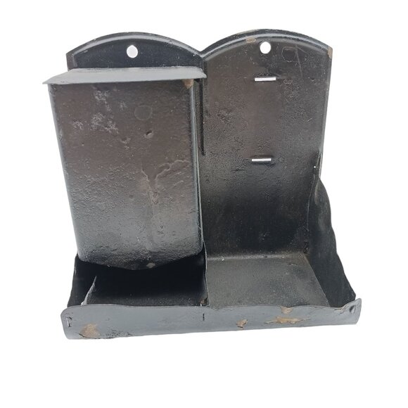 Vintage Black Metal Wall Mounted Matchbox Holder Double - Picture 1 of 4